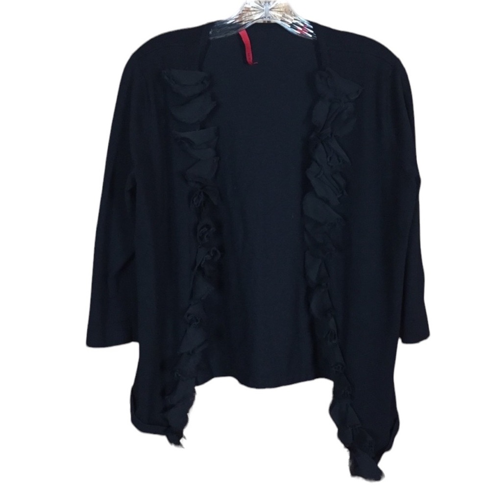 Red. LongSleeve Textured Rose Open Cardigan Sweater Long-Sleeved Black Sz Large